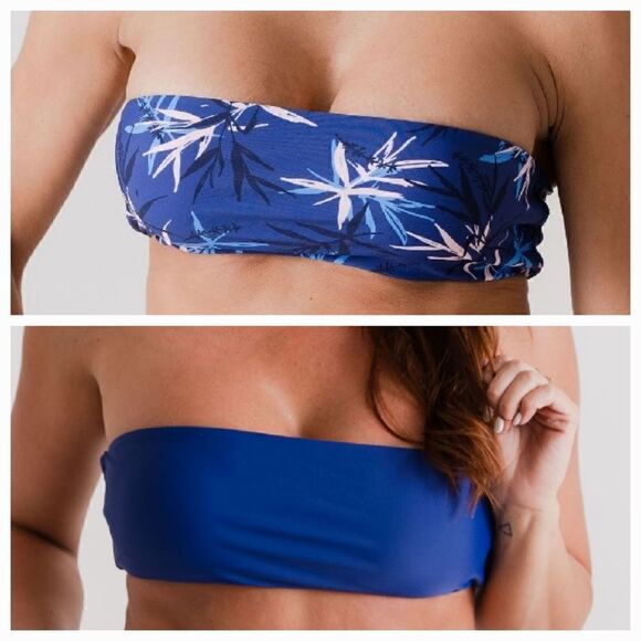 NWT: 2/$10 Bandeau Bikini Top Bundle in Blues, Size Small - Picture 1 of 13